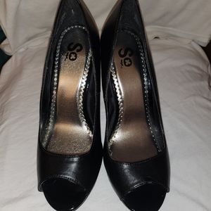 SO Black Leather Stiletto Heel Sz 8M